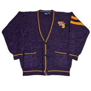 Vintage 90s Team Star Cheerleader Cardigan Sweatshirt Size Large Purple Yellow